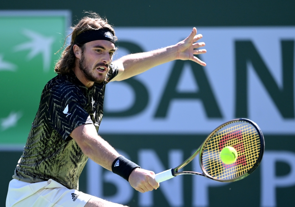 Stefanos Tsitsipas (GRE)hits a shot during his quarter final match against Nikoloz Basilashvili (GEO) during the BNP Paribas Open at the Indian Wells Tennis Garden. Mandatory Credit: Jayne Kamin-Oncea-USA TODAY Sports/File Photo