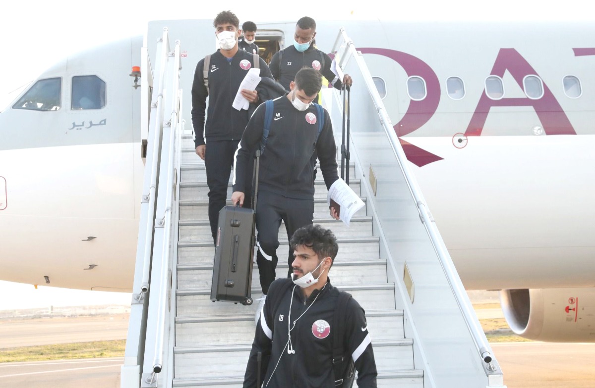 Qatar players arrive in Baku.