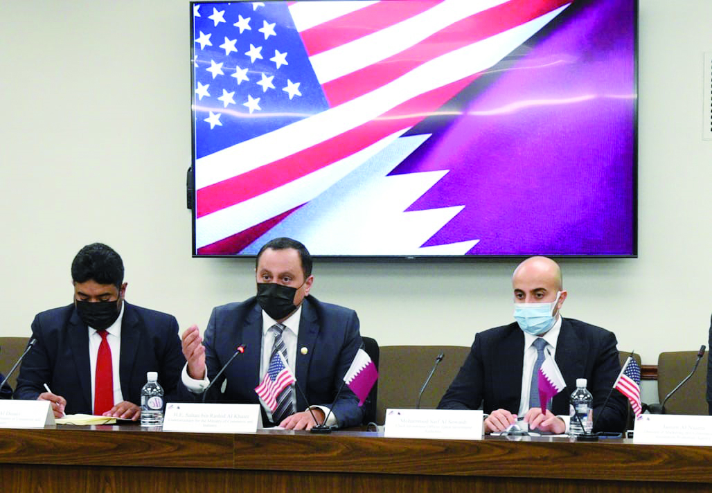 Undersecretary of the Ministry of Commerce and Industry H E Sultan bin Rashid Al Khater (centre) chairing the Economic and Commercial Cooperation Session during the fourth annual Qatar-US Strategic Dialogue, in Washington DC. 