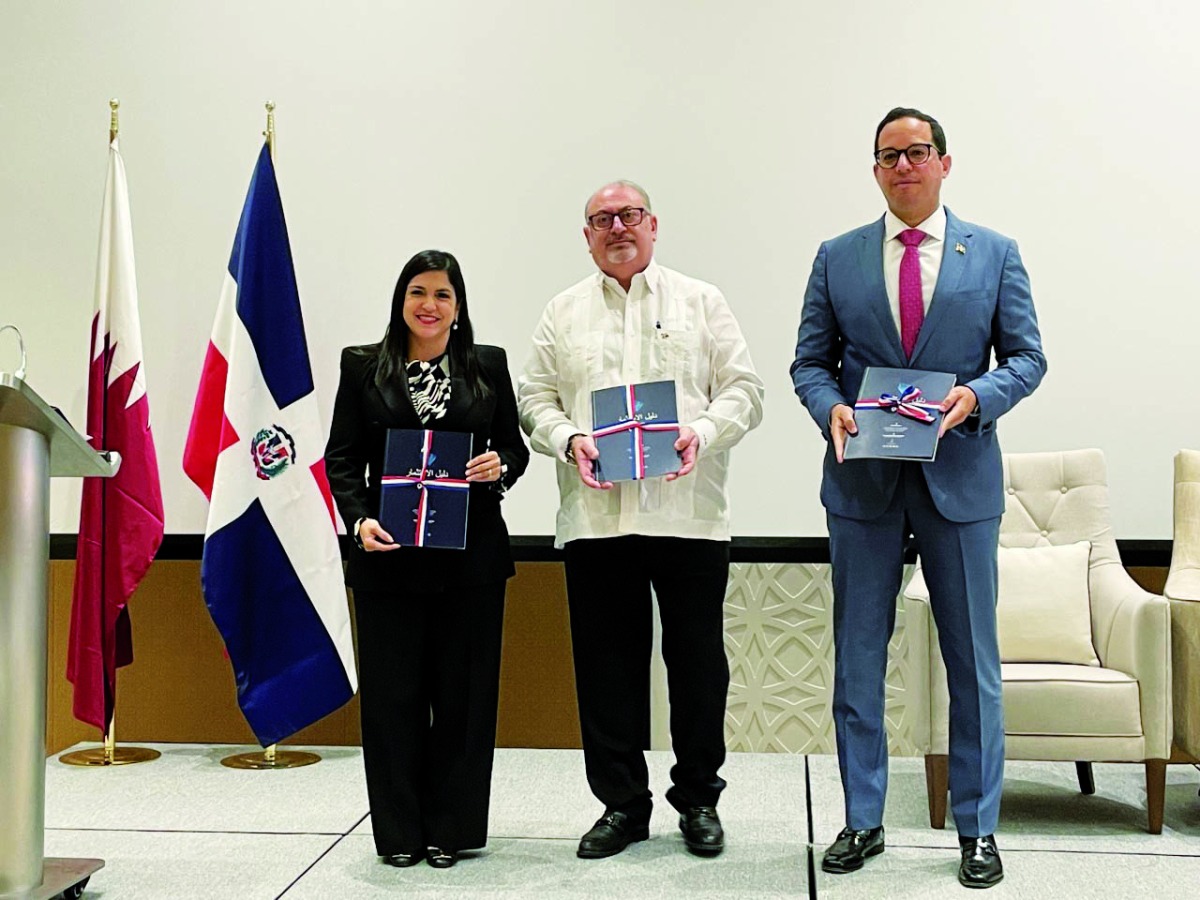 Ambassador of Dominican Republic to Qatar, H E Ambassador Georges Bahsa Hazim (center),  ProDominicana Executive Director for Export and Investment Center, Biviana Riveiro (left), and  Executive Director for Direccion General De Alianzas Publico Privadas Sigmund Freund (right) during the launch of 'Investment Guide' book in Arabic, yesterday. Pic: Joelyn Baluyut/The Peninsula