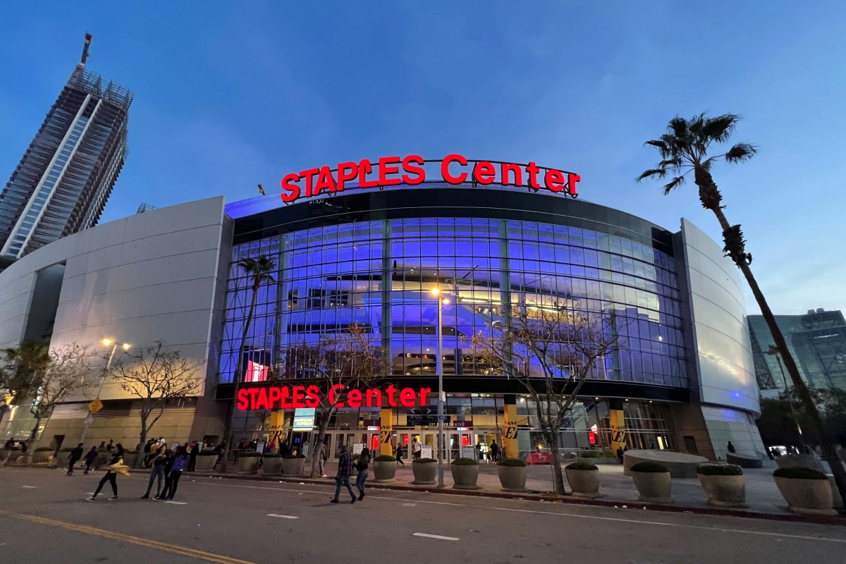 FILE PHOTO:A general overall view of the Staples Center exterior. Kirby Lee-USA TODAY Sports/File Photo
