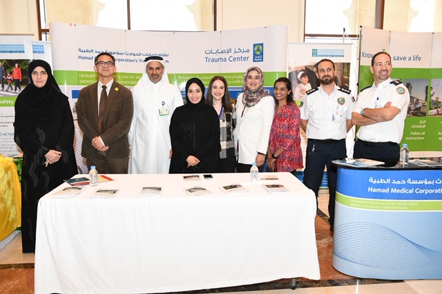 Hamad Trauma Center officials during a road safety awareness event. 