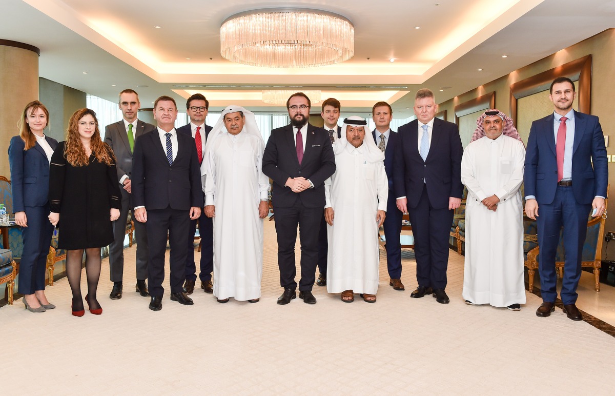 Deputy Foreign Minister for Economic Diplomacy, Ministry of Foreign Affairs of the Republic of Poland H E Pawel Jablonski; Chairman of the Qatari Businessmen Association Sheikh Faisal bin Qassim Al Thani and other dignitaries during the event.