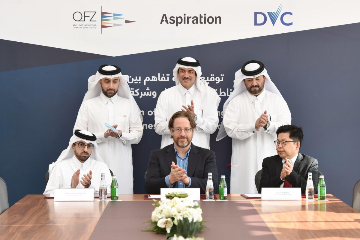Minister of State and Chairman of QFZA H E Ahmad Al Sayed and other dignitaries during the agreement signing ceremony held at Ras Bufontas Free Zone.