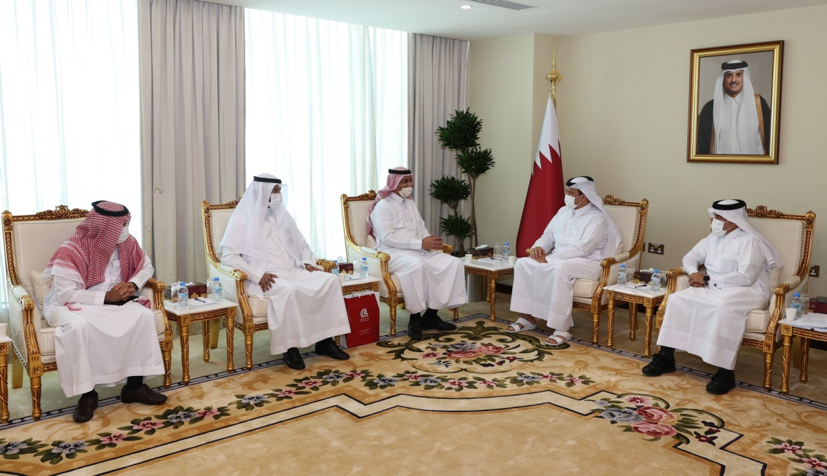 Undersecretary of the Ministry of Commerce and Industry H E Sultan bin Rashid Al Khater with GCC Accreditation Center (GAC) delegation during a meeting, recently.