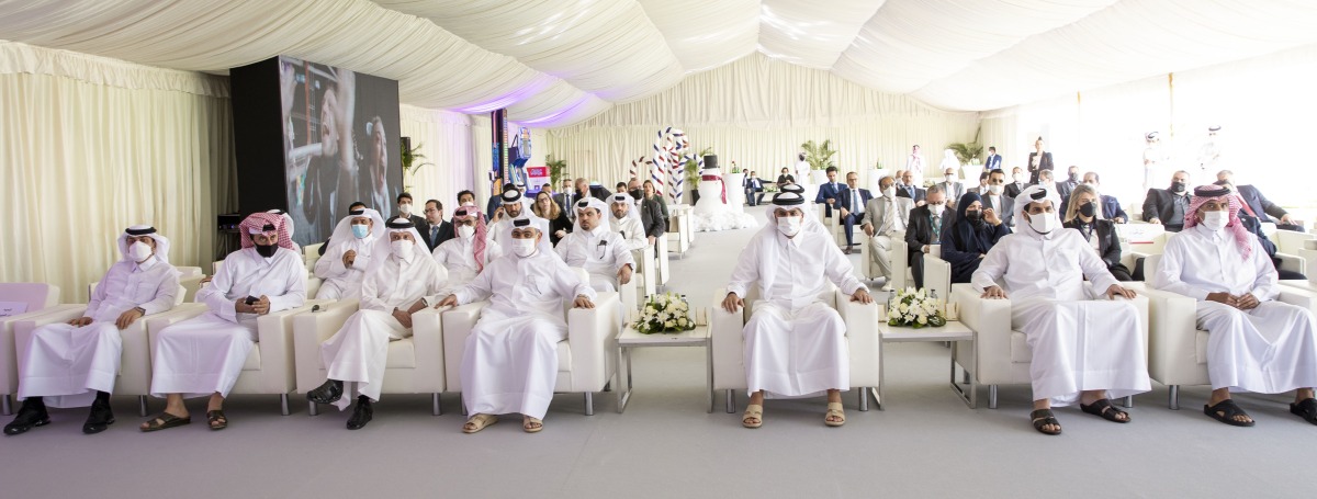 Prime Minister and Minister of Interior H E Sheikh Khalid bin Khalifa bin Abdulaziz Al Thani  with Minister of Finance, H E Ali bin Ahmed Al Kuwari; Minister of Commerce and Industry, H E Sheikh Mohammed bin Hamad bin Qassim Al Thani; Chairman of the Board of Directors of Qatari Diar, H E Sheikh Khalid bin Khalifa bin Jassim Al Thani; President of Qatar Tourism, H E Akbar Al Baker and other dignitaries witnessing the signing of the project, yesterday.