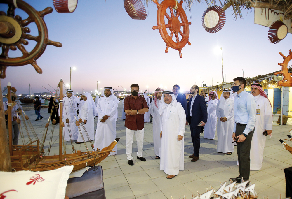 Sheikh Faisal bin Qassim bin Faisal Al Thani and Katara General Manager Prof Dr. Khalid bin Ibrahim Al Sulaiti, along with other dignitaries at the launch of the dhow festival yesterday at Katara. Pic: Rajan Vdakkemuriyil