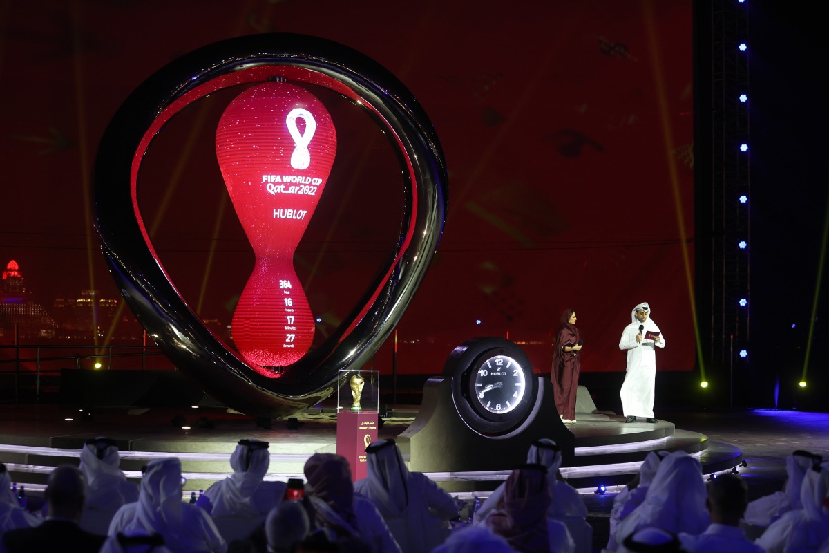 A general view of the World Cup on display during the launch of the Qatar 2022 countdown clock on Doha Corniche.