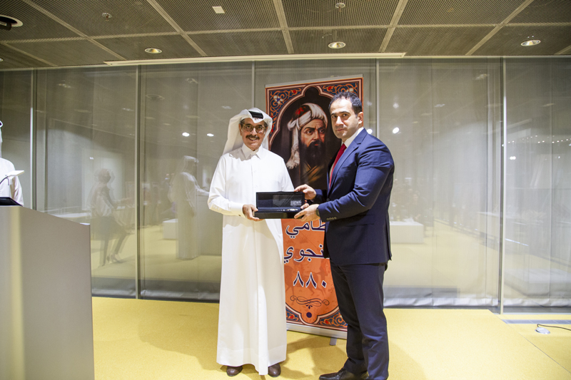 Minister of State and QNL President H E Dr. Hamad bin Abdulaziz Al Kawari, with H E Elnur Aliyev, First Deputy Minister of Culture of Azerbaijan, at Qatar National Library.  
