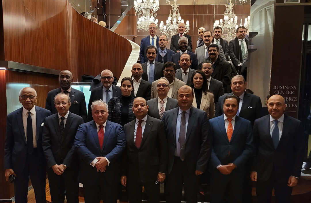 Ambassador of the State of Qatar to the French Republic H E Sheikh Ali bin Jassim Al Thani, Qatar Chamber Chairman Sheikh Khalifa bin Jassim Al Thani, and other officials and diplomats during the meeting, yesterday. 