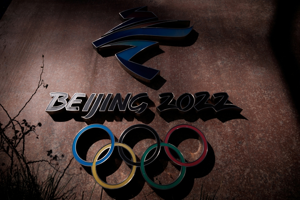Beijing 2022 logo seen outside the headquarters of the Beijing Organising Committee for the 2022 Olympic and Paralympic Winter Games in Shougang Park in Beijing, China. Reuters/Thomas Peter/File Photo