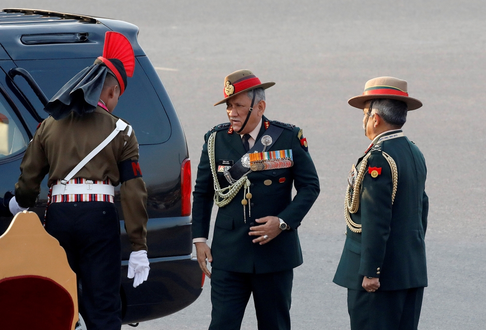 Indian Army chief General Bipin Rawat arrives for the Beating the Retreat ceremony in New Delhi, India, January 29, 2019. Picture taken January 29, 2019. REUTERS/Altaf Hussain