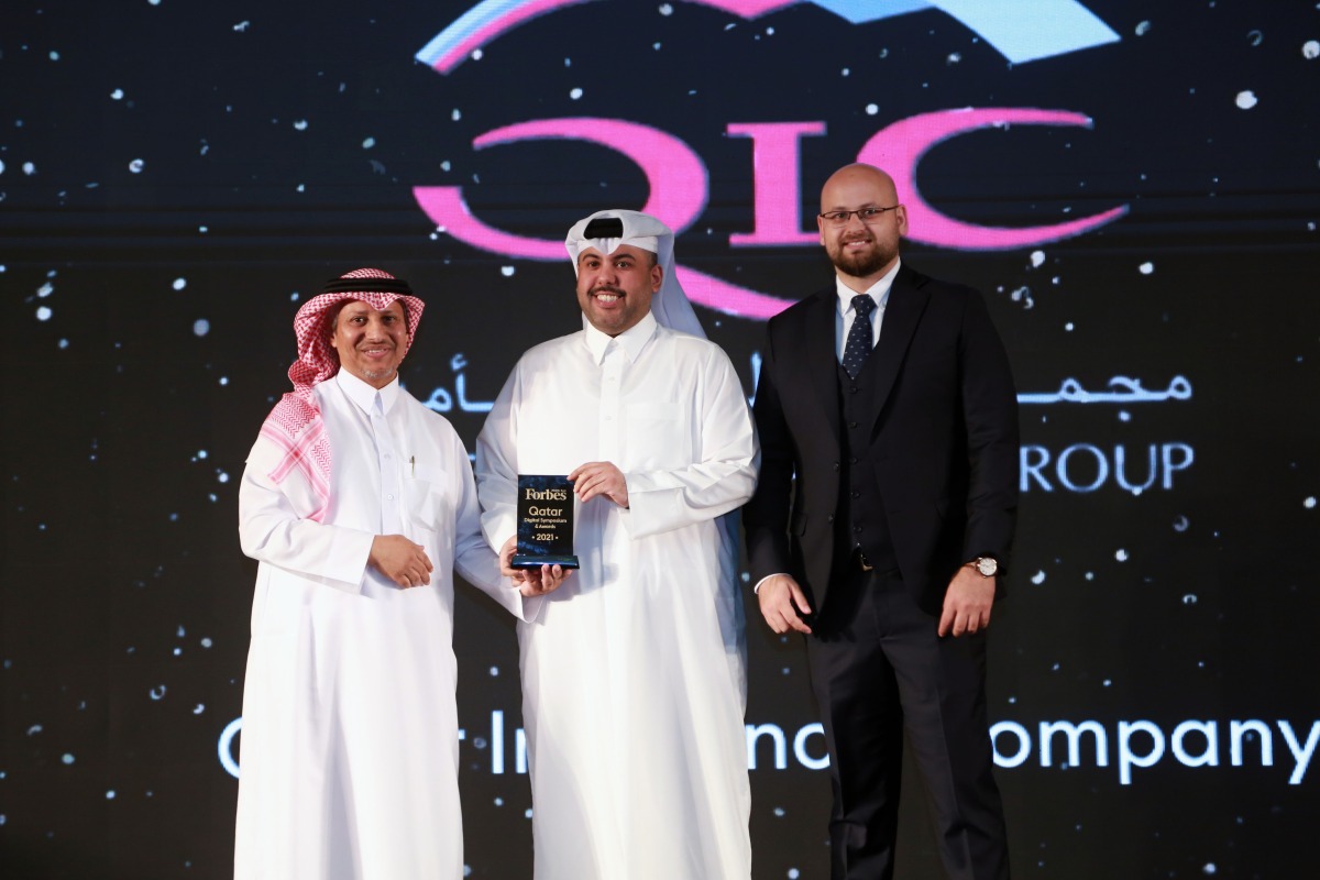 QIC’s Chief Operating Officer - Qatar operations Ahmed Al Jarboey receiving the Award, recently. 