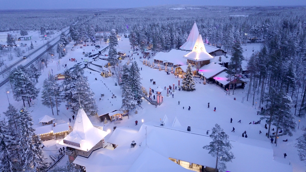 An aerial view shows the Santa Claus Village in the Arctic Circle near Rovaniemi, Finland, December 3, 2021. Picture taken with a drone. Reuters/Attila Cser