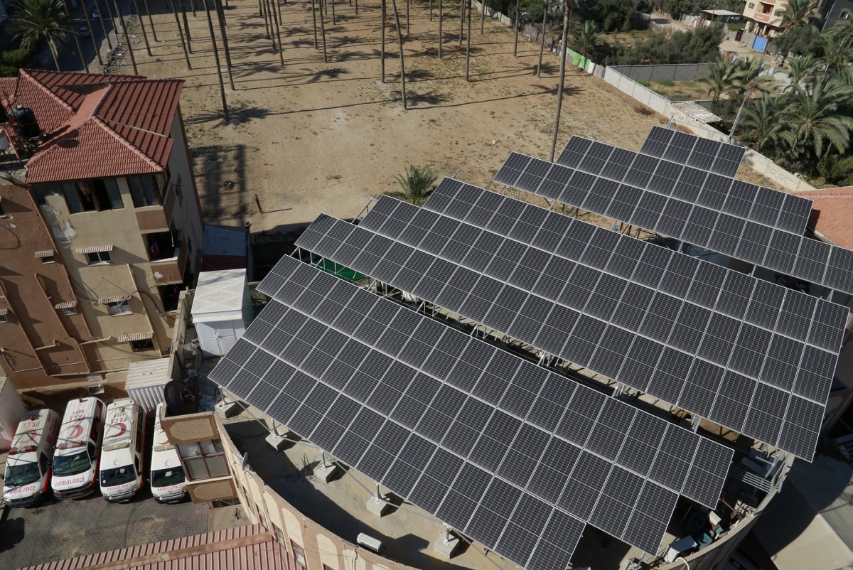 Solar panels installed by QRCS at Deir Al Balah Health Centre in Gaza.