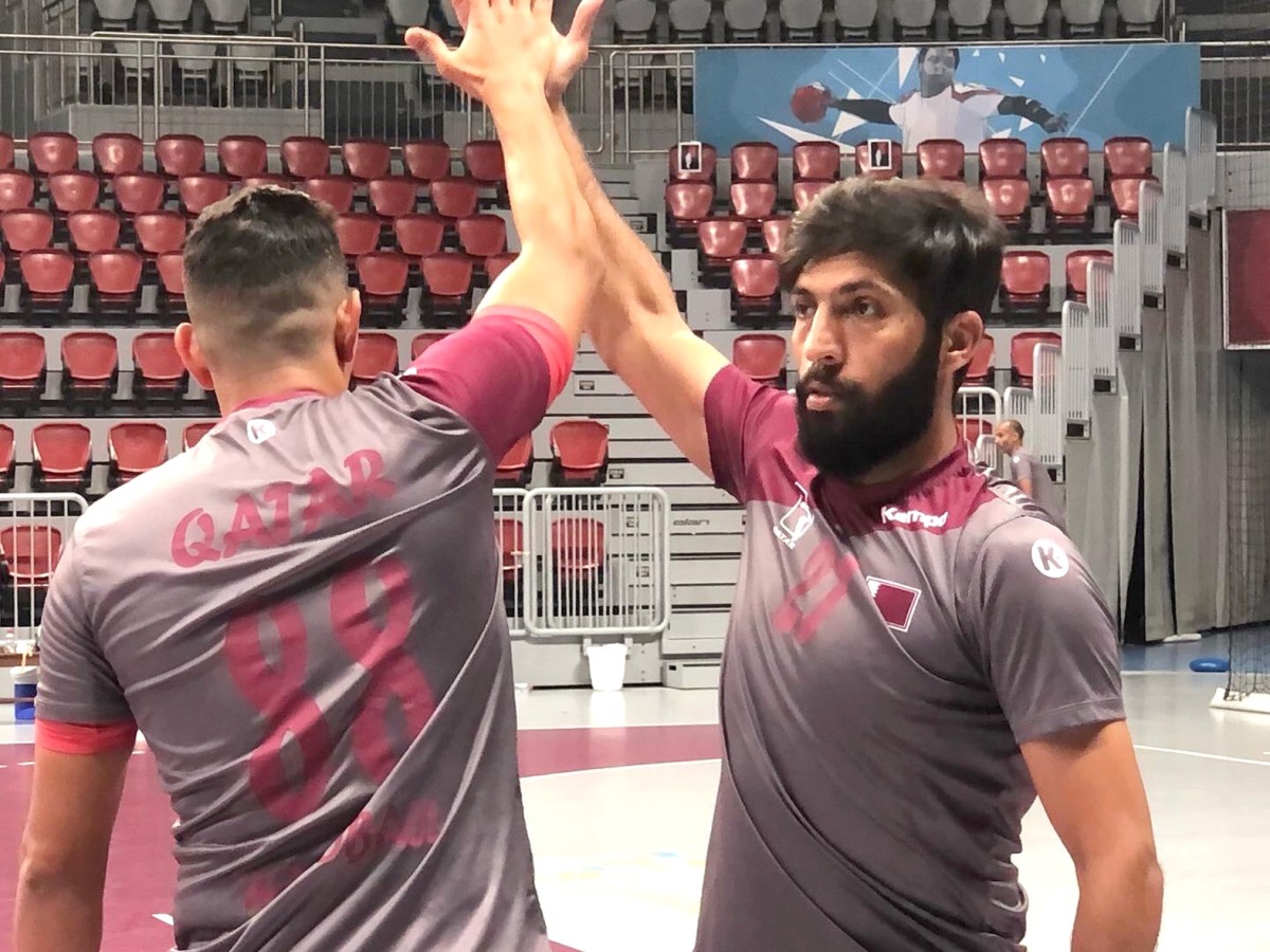 Qatar players during a training session held at Al Duhail Sports Hall.
