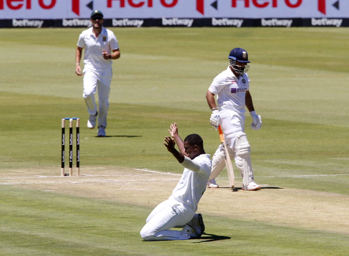 South Africa's Lungi Ngidi celebrates the wicket of India's Rishabh Pant REUTERS/Rogan Ward
