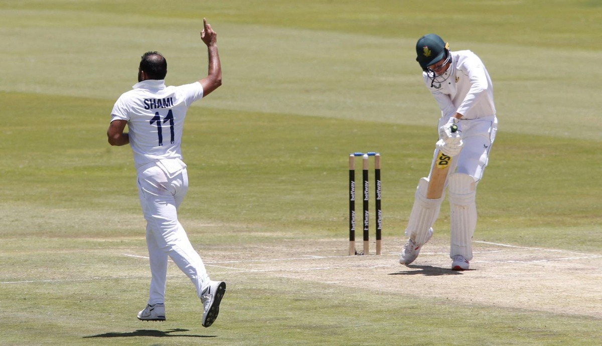 India's Mohammed Shami celebrates after taking the wicket of South Africa's Marco Jansen REUTERS/Rogan Ward
