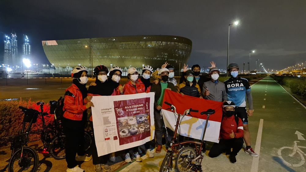 Indonesian Folding Bike Team at Lusail Stadium.