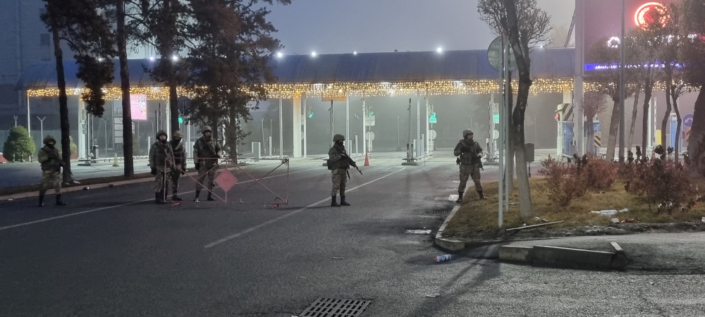 Troops are seen at the international airport of Almaty following anti-government protests triggered by fuel price increase, in Almaty, Kazakhstan January 6, 2022. REUTERS.