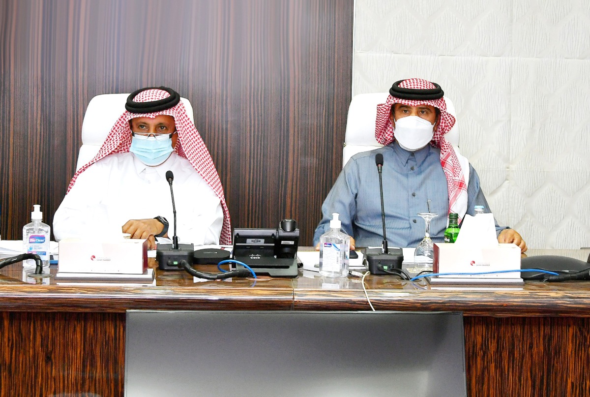 Qatar Chamber (QC) Chairman Sheikh Khalifa bin Jassim Al Thani and other official participating in the meeting.