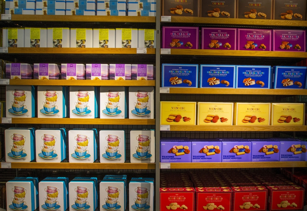 Boxes of biscuits boxes are seen in the food department at a Marks & Spencer store in Brussels, Belgium September 4, 2015. REUTERS/Yves Herman/File Photo