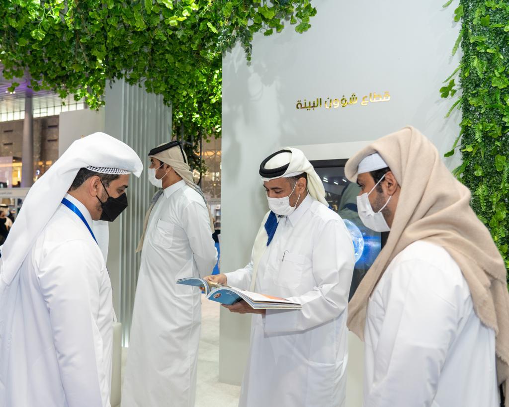 Minister of Environment and Climate Change H E Sheikh Dr. Faleh bin Nasser bin Ahmed bin Ali Al Thani visiting Doha International Book Fair, yesterday.