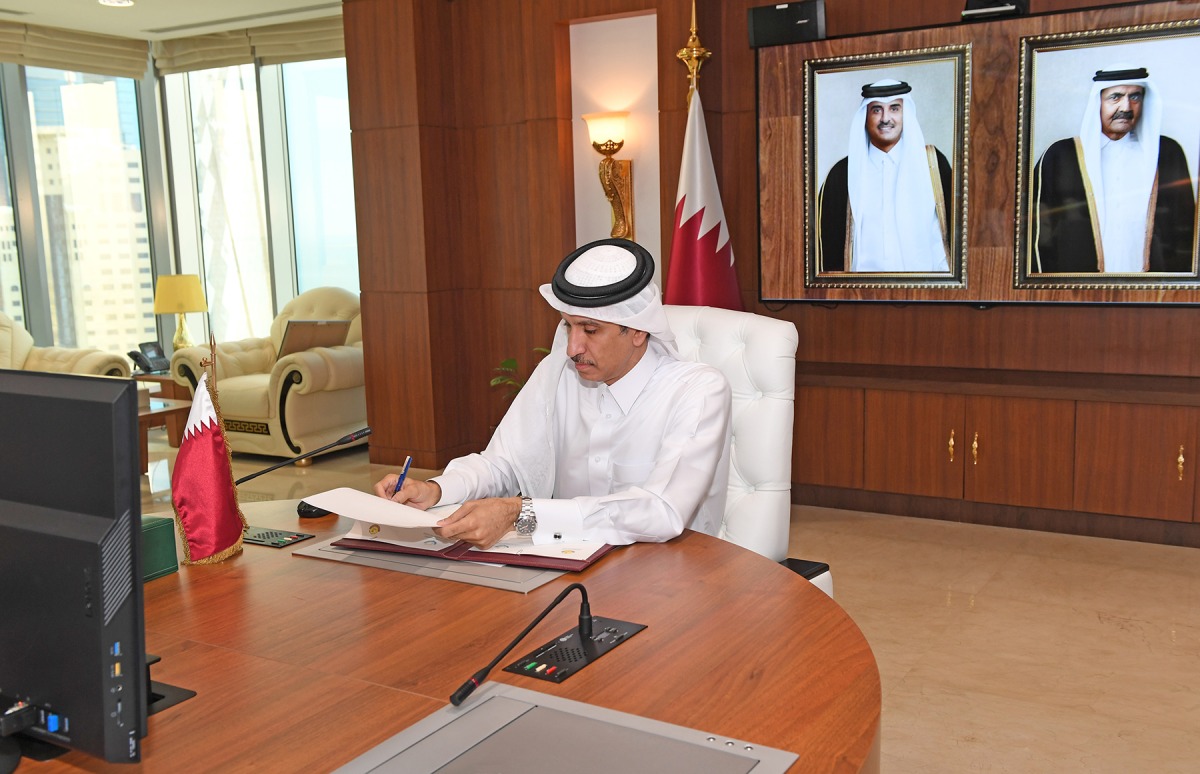 Chairman of the General Authority of Customs H E Ahmed bin Abdullah Al Jamal signing the MoU in a virtual event. 