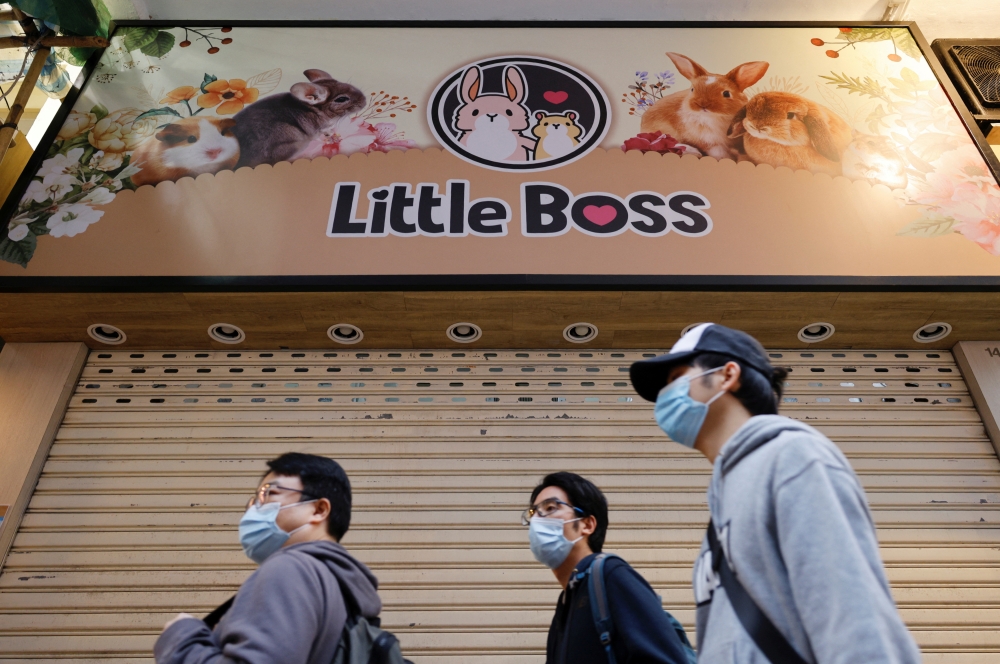 People stand in front of a temporarily closed pet shop after the government announced to euthanize around 2,000 hamsters in Hong Kong, China, January 18, 2022. Reuters/Tyrone Siu