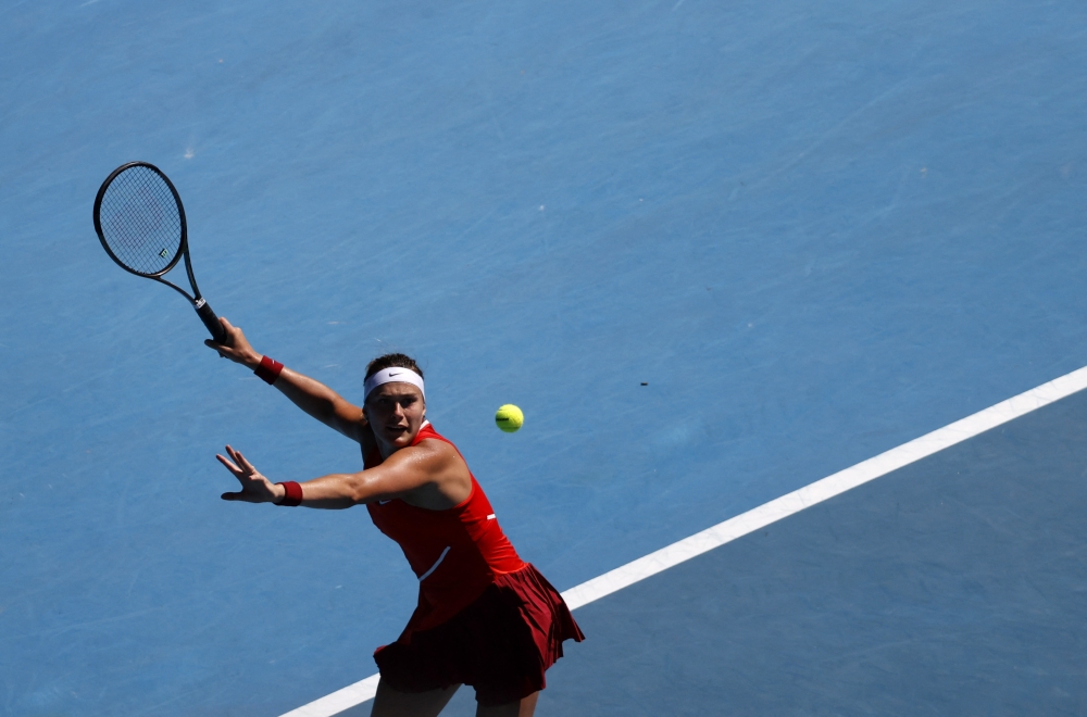Belarus' Aryna Sabalenka in action during her third round match against Czech Republic's Marketa Vondrousova. (Reuters/Asanka Brendon Ratnayake)