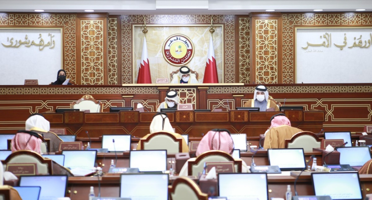 Shura Council Speaker H E Hassan bin Abdullah Al Ghanim chairing the weekly meeting. 
