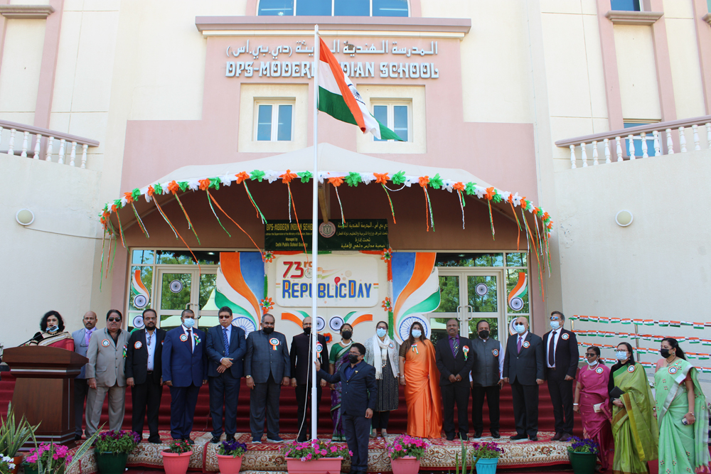 DPS – Modern Indian School officials and teachers during the flag hoisting ceremony.
