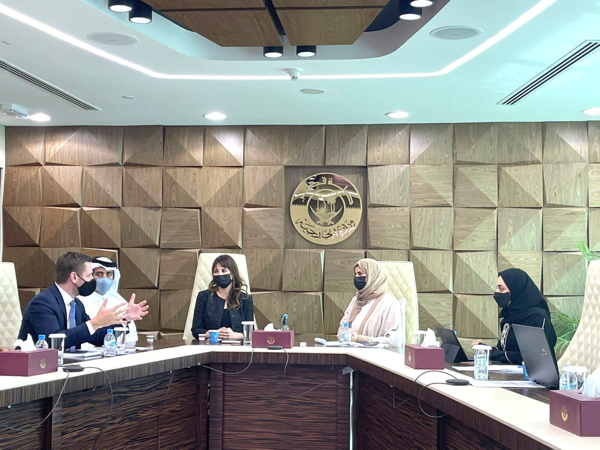 Assistant Foreign Minister and Spokesperson for the Ministry of Foreign Affairs H E Lolwah bint Rashid Al Khater meeting US Congress members.