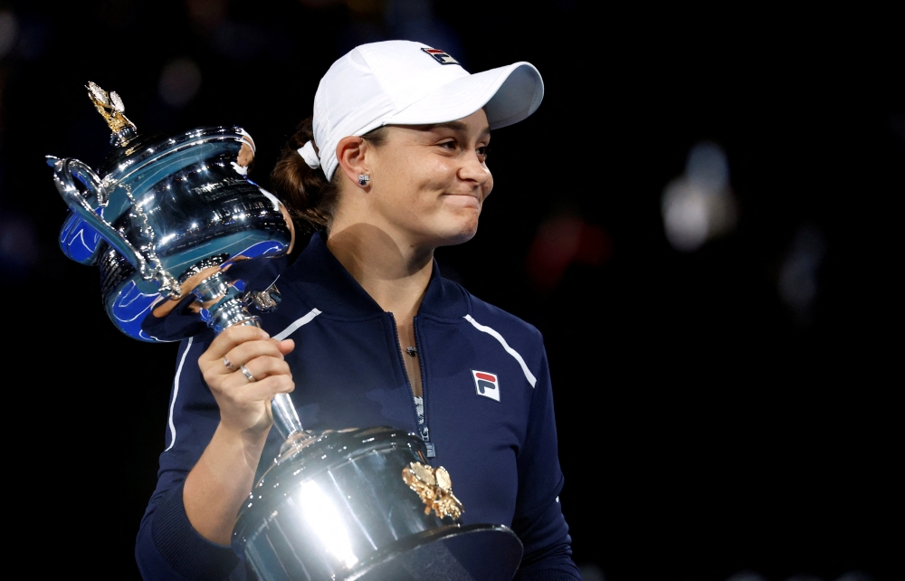 Ashleigh Barty celebrates winning the final against Danielle Collins of the U.S. with the trophy REUTERS/Asanka Brendon Ratnayake
