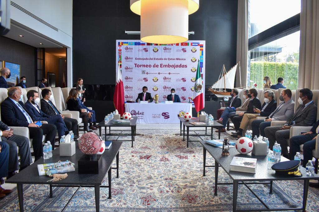 Officials during the launch of the Embassies Football Cup Tournament in Mexico City, sponsored by the Qatar Embassy in Mexico.