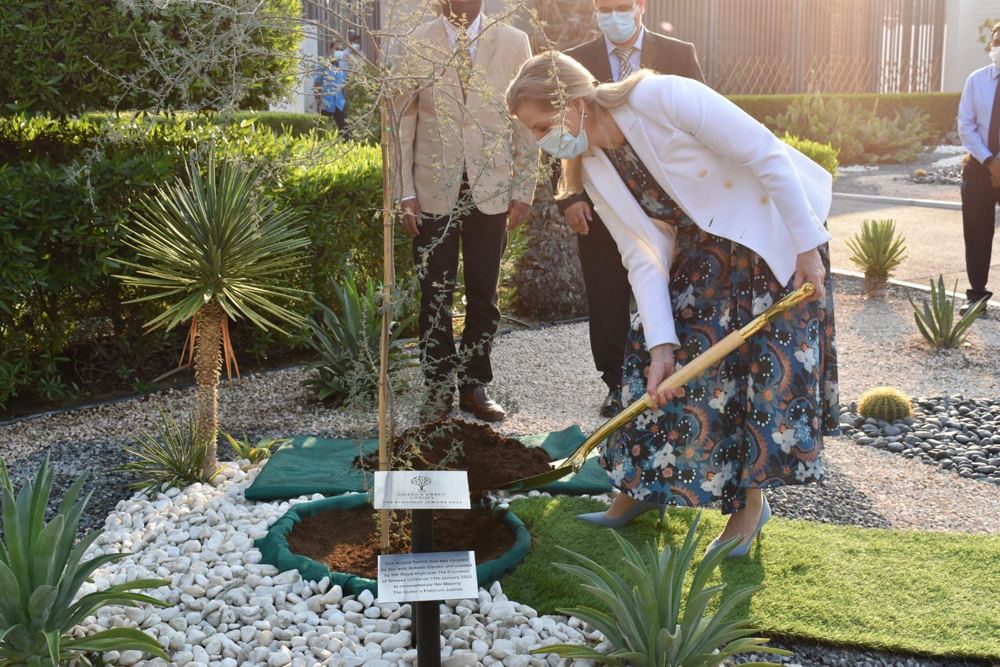Her Royal Highness The Countess of Wessex planting a tree in the gardens of British Ambassador’s residence in Doha, recently.