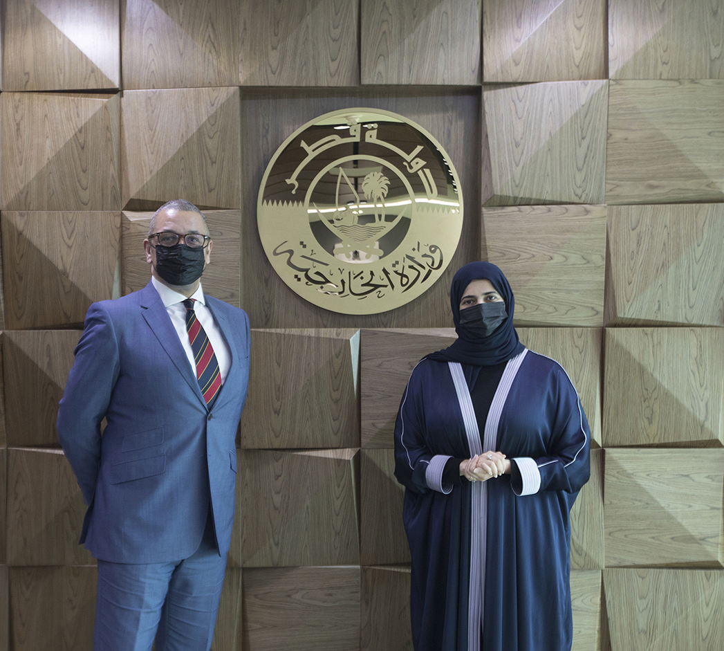 Assistant Foreign Minister H E Lolwah bint Rashid Al Khater with British Minister of State for Middle East and North Africa H E James Cleverly.
