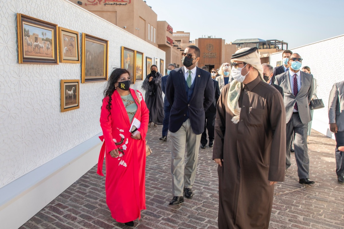 Prof Dr. Khalid bin Ibrahim Al Sulaiti, General Manager of Cultural Village Foundation, along with officials and dignitaries during the opening of 2nd Katara International Arabian Horse Festival.