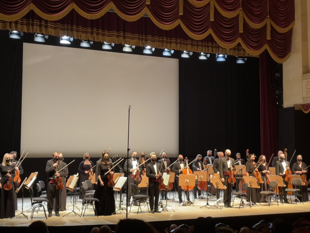 The Qatar Philharmonic Orchestra after performing the 'Serenades for Strings' at Katara Opera House, yesterday.