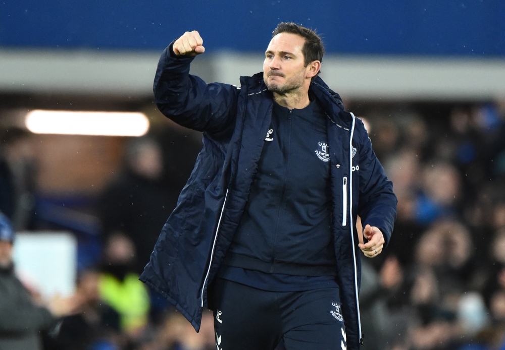 Everton manager Frank Lampard celebrates after the match REUTERS/Peter Powell
