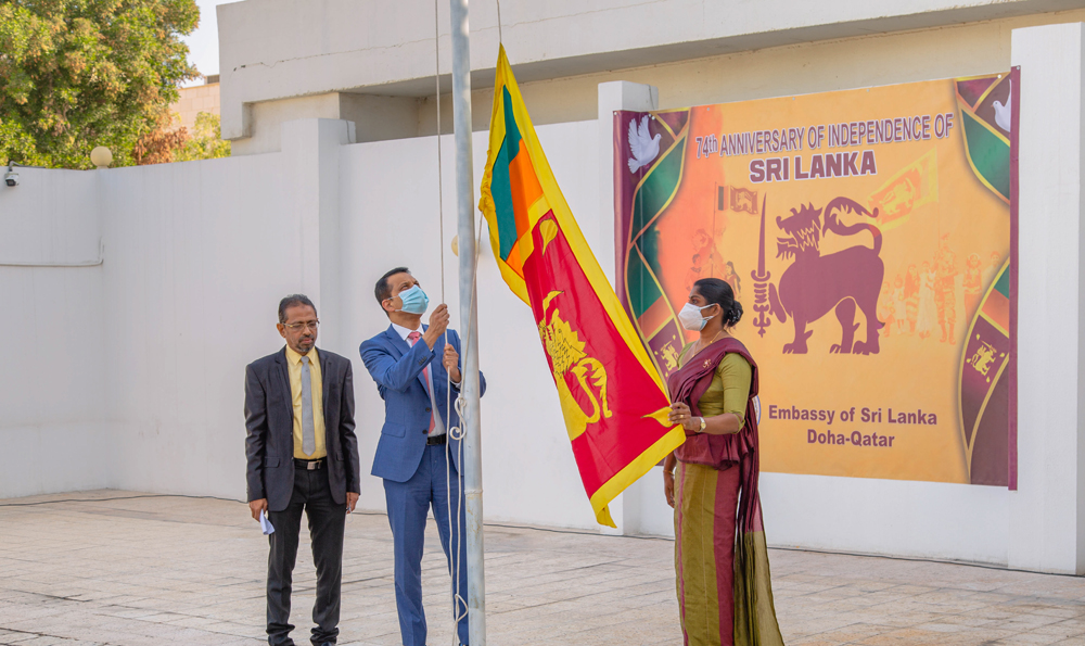 Ambassador of Sri Lanka M. Mafaz Mohideen hoists the national flag to mark the country's Independence Day. 