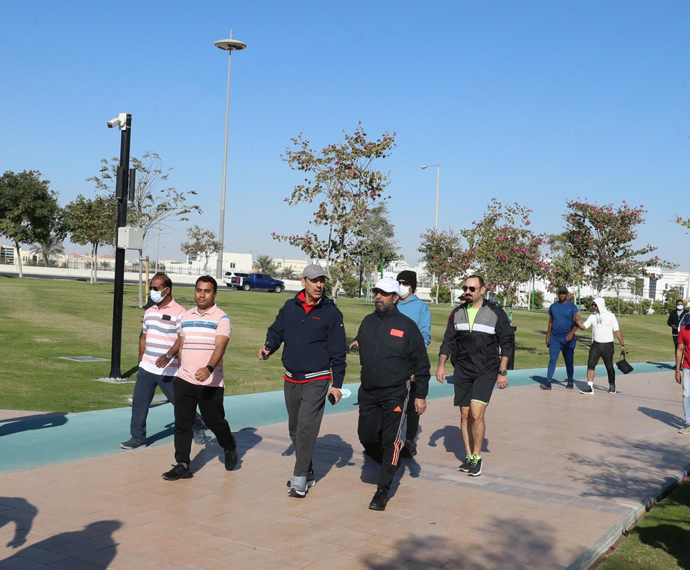 Officials from Ministry of Transport and transportation sector entities taking part in National Sport Day celebrations, yesterday.