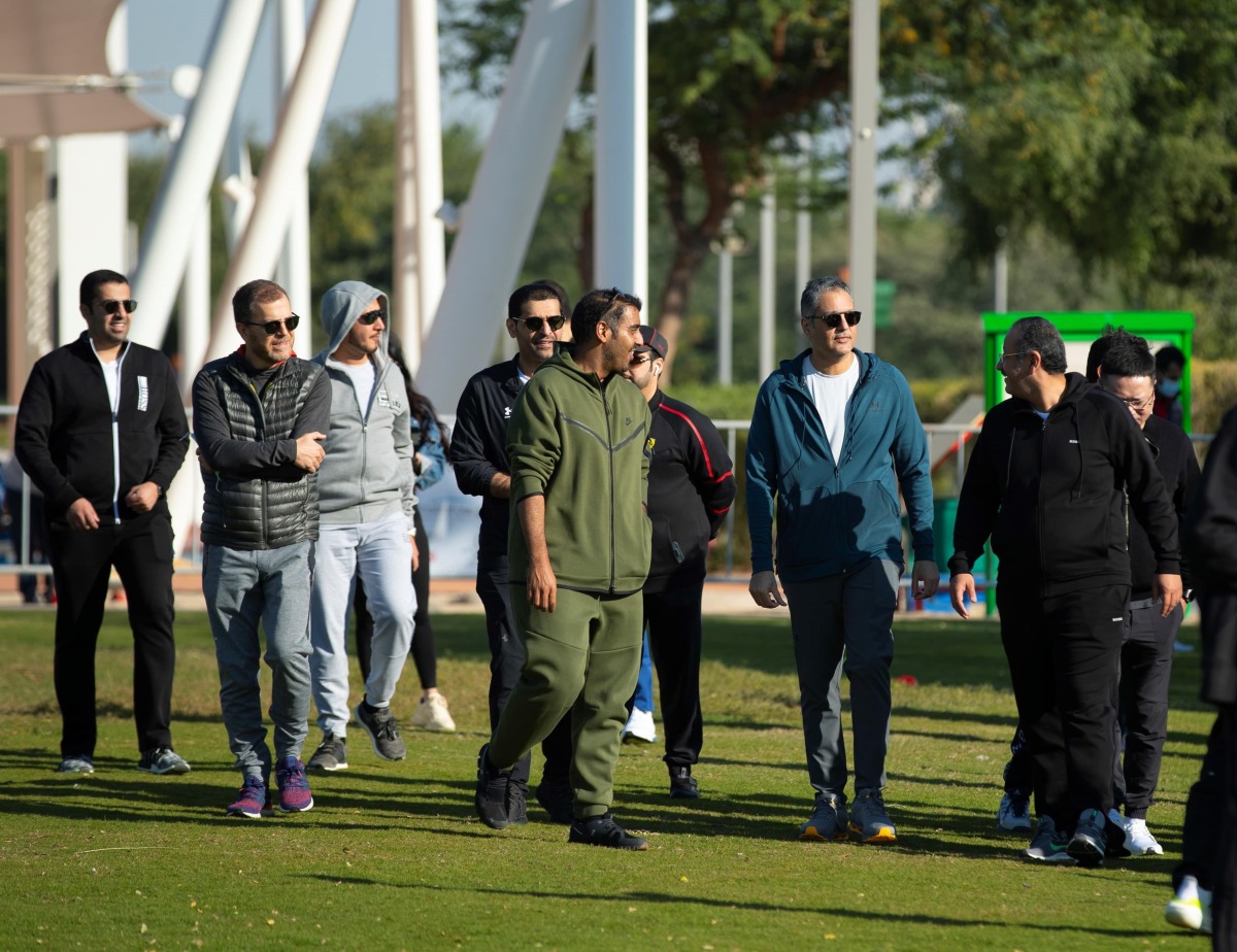 Minister of Communications and Information Technology H E Mohammed bin Ali Al Mannai and other officials participating in the activities held to celebrate National Sport Day.