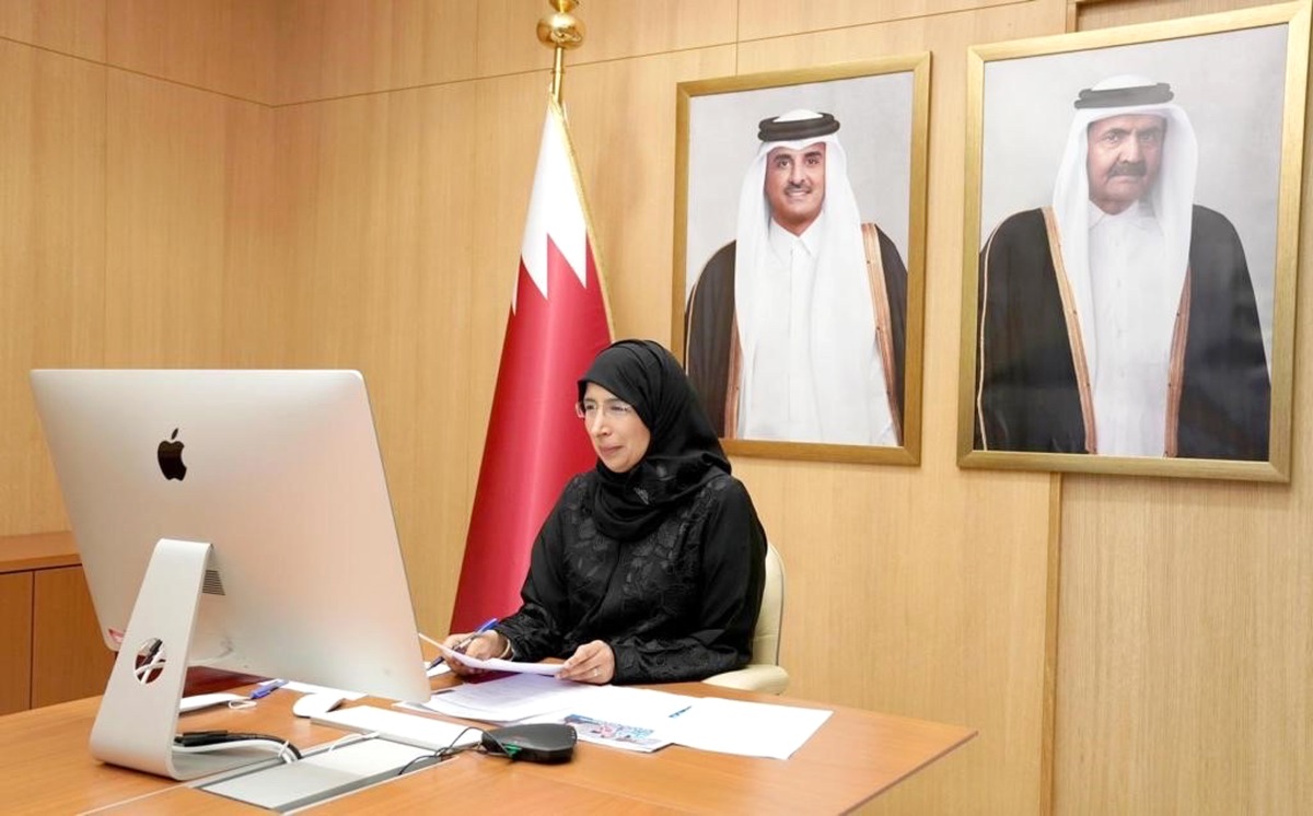 Minister of Public Health H E Dr. Hanan Mohamed Al Kuwari addressing a meeting of the Regional Subcommittee on Polio Eradication and Outbreaks at the World Health Organization, via video conferencing.