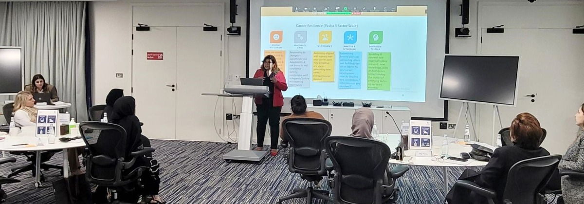 Prof. Shaheena Janjuha-Jivraj speaking to participants during the 'Resilient Leadership' masterclass.