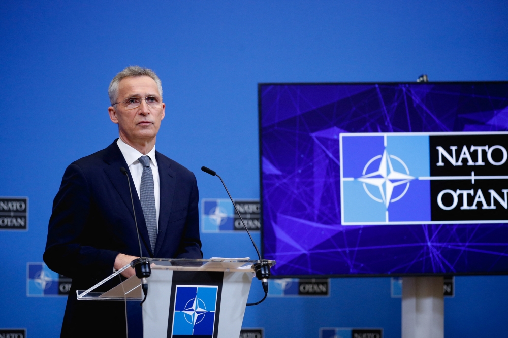 NATO Secretary-General Jens Stoltenberg gives a news conference ahead of a meeting of NATO defence ministers in Brussels, Belgium February 15, 2022. REUTERS.