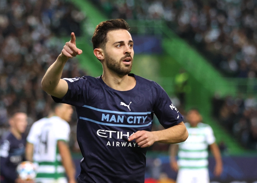 Manchester City's Bernardo Silva celebrates scoring their fifth goal before it is disallowed after a VAR review Action Images via Reuters/Carl Recine