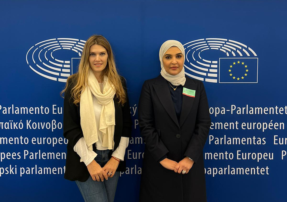 NHRC Chairperson H E Maryam bint Abdullah Al Attiyah during a meeting with Vice-President of European Parliament Eva Kaili.