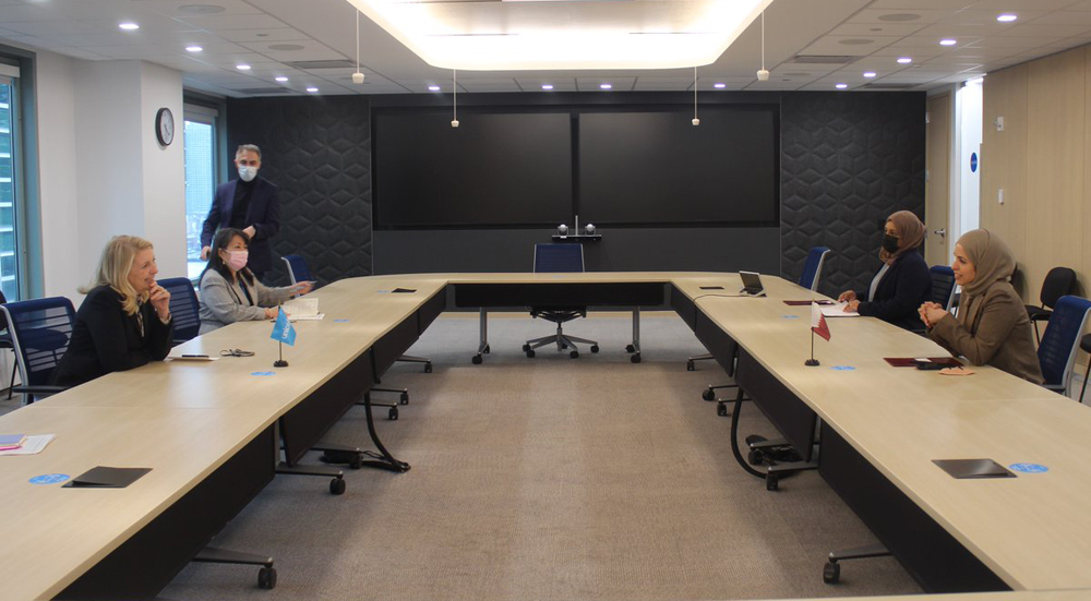 Permanent Representative of Qatar to the United Nations H E Sheikha Alya Ahmed bin Saif Al Thani meeting Executive Director of Unicef, Catherine Russell.
