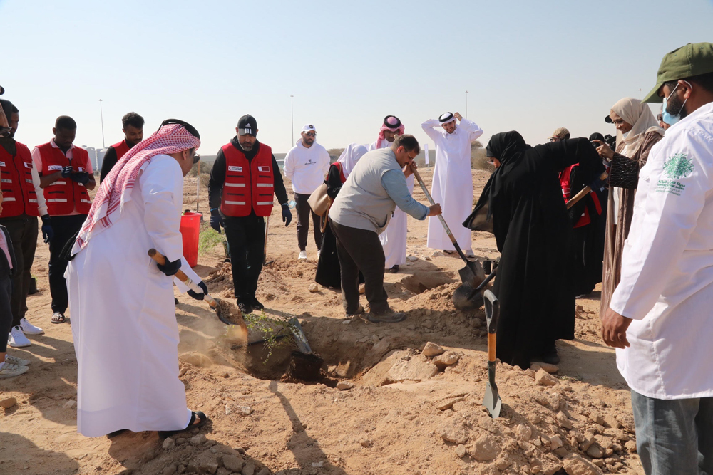 QBG officials during a wild desert tree restoration event at Rawdat Al Faras in Al Nasraniya.